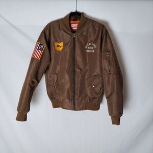 Brown Bomber Jacket with Patches
